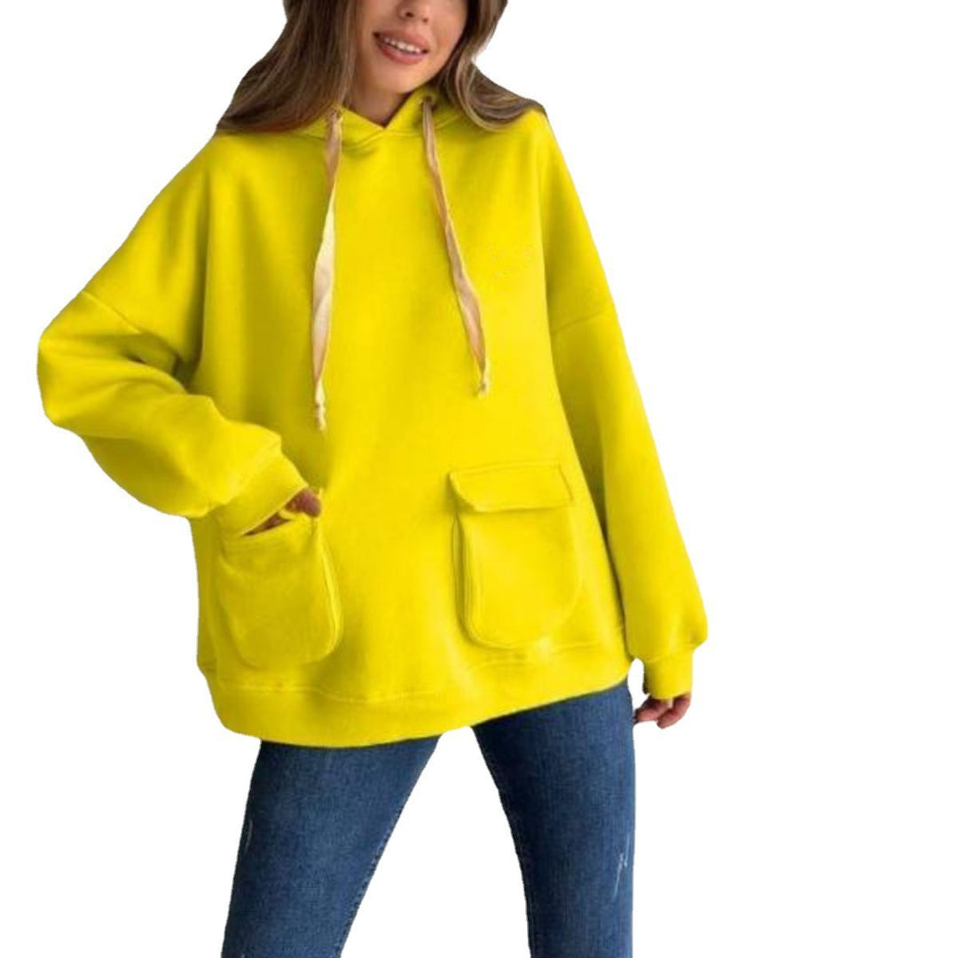 Damen nan Oversize-Kapuzenpullover mit aufgesetzten Klappentaschen und extra-langen Kordeln Echo Archiv