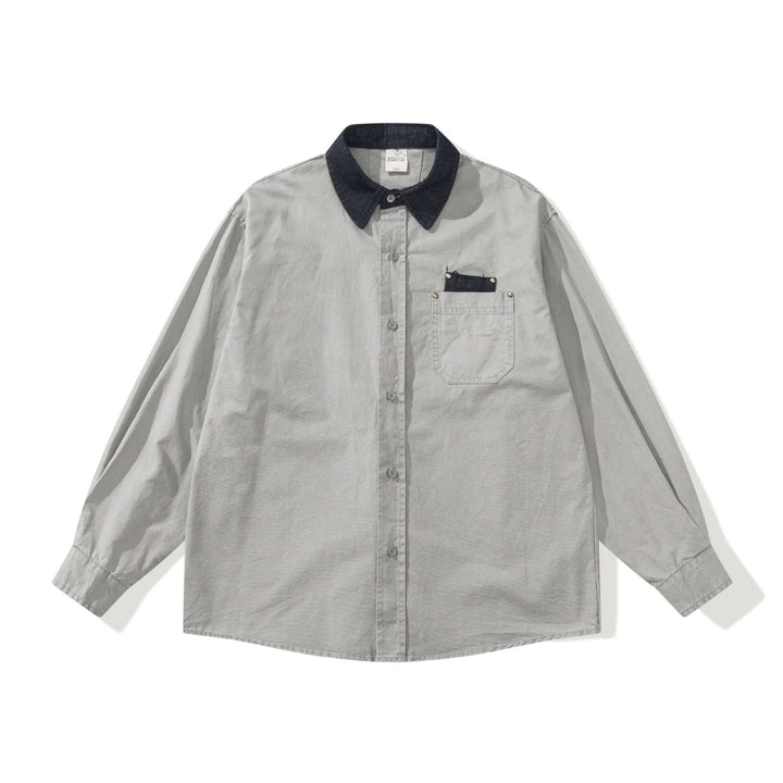 Herren Oversize‑Hemdjacke mit kontrastierendem Cordkragen und dekorativer Brusttasche Echoarchiv