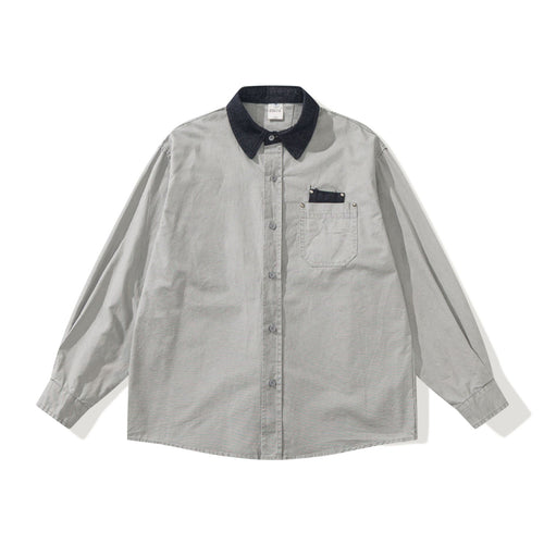 Herren Oversize‑Hemdjacke mit kontrastierendem Cordkragen und dekorativer Brusttasche Echoarchiv