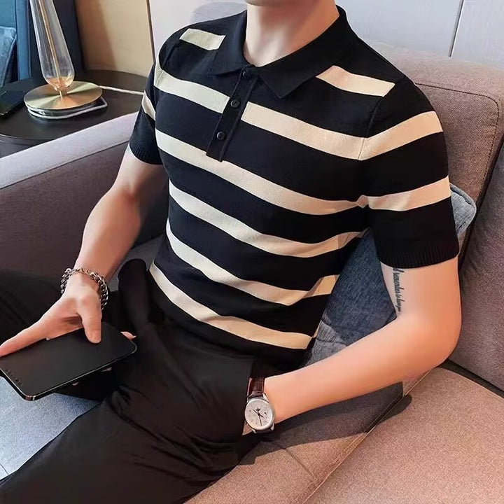 Herren Kurzarm Poloshirt mit strukturiertem Streifenmuster Echoarchiv