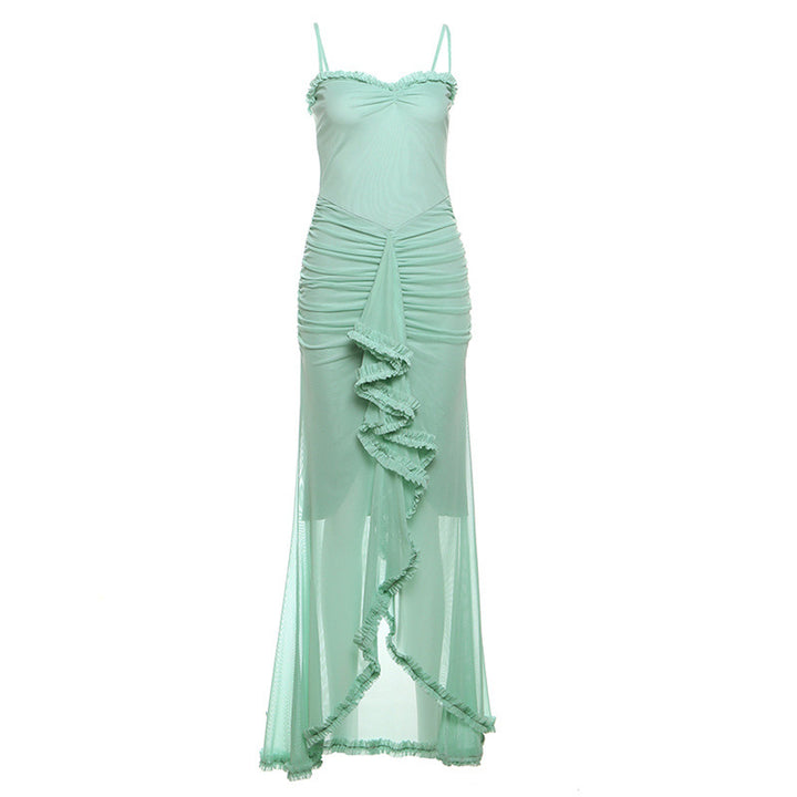 Damen Elegantes Maxikleid mit voluminösen Rüschen und figurformendem Schnitt Echo Archiv