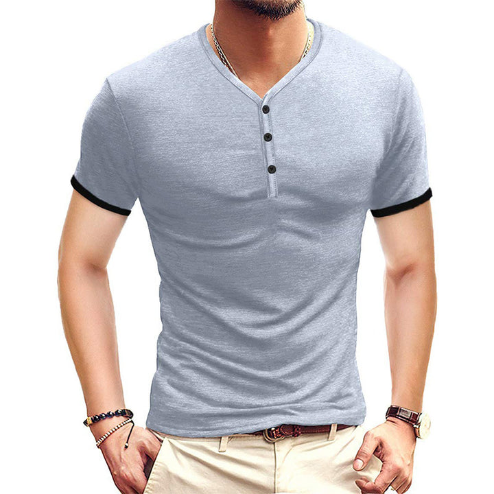 Herren Kurzarm-Henley-Shirt mit kontrastierenden Akzenten Echoarchiv