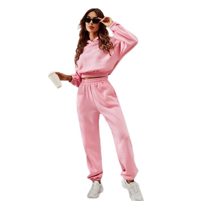 Damen nan Cropped-Hoodie-Set mit hohem Elastikbund und lässiger Jogginghose Echo Archiv