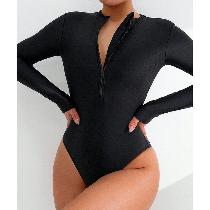 Damen Eleganter Einteiler Badeanzug mit Reißverschluss und langen Ärmeln Echo Archiv