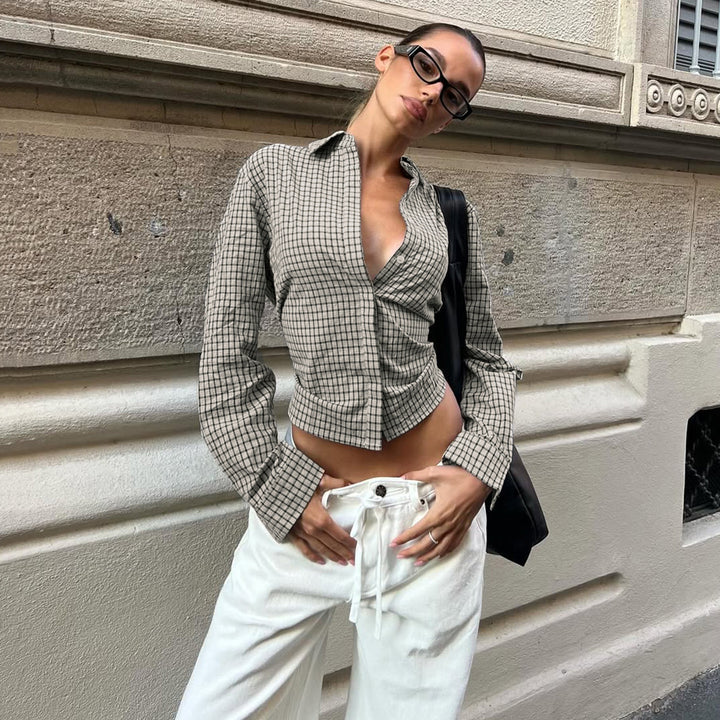 Damen nan taillierte Karobluse mit verdeckter Knopfleiste und geformter Miedernaht Echo Archiv