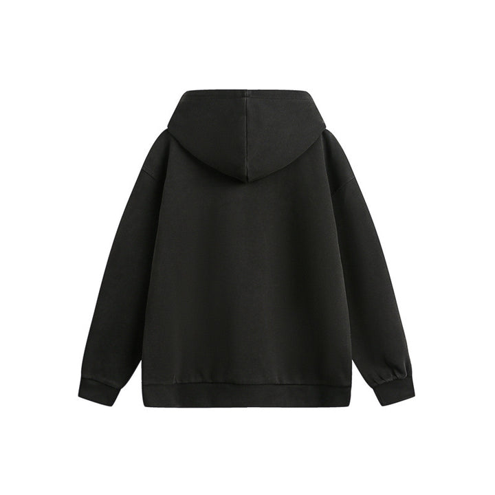 Unisex Oversize-Kapuzenzipjacke mit künstlerischem Schriftprint Echoarchiv