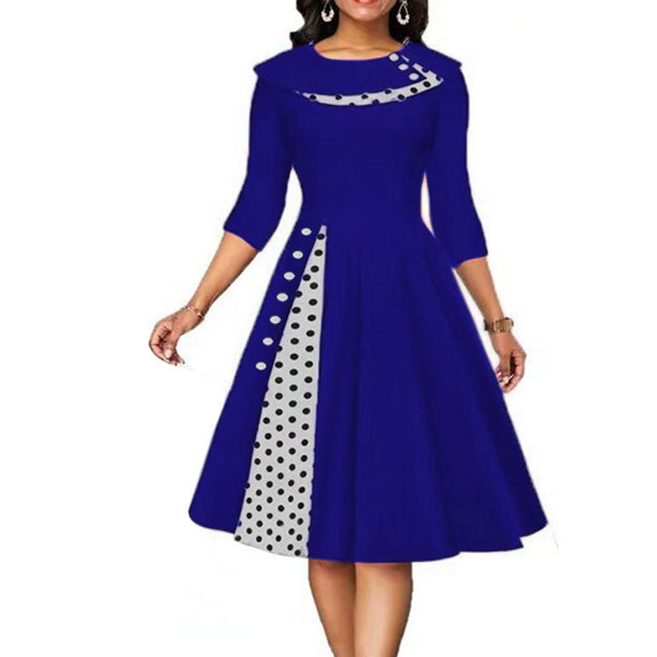 Damen Vintage Elegantes Kleid mit einzigartigem Polka-Dot-Design und ausgestelltem Rock – Élara