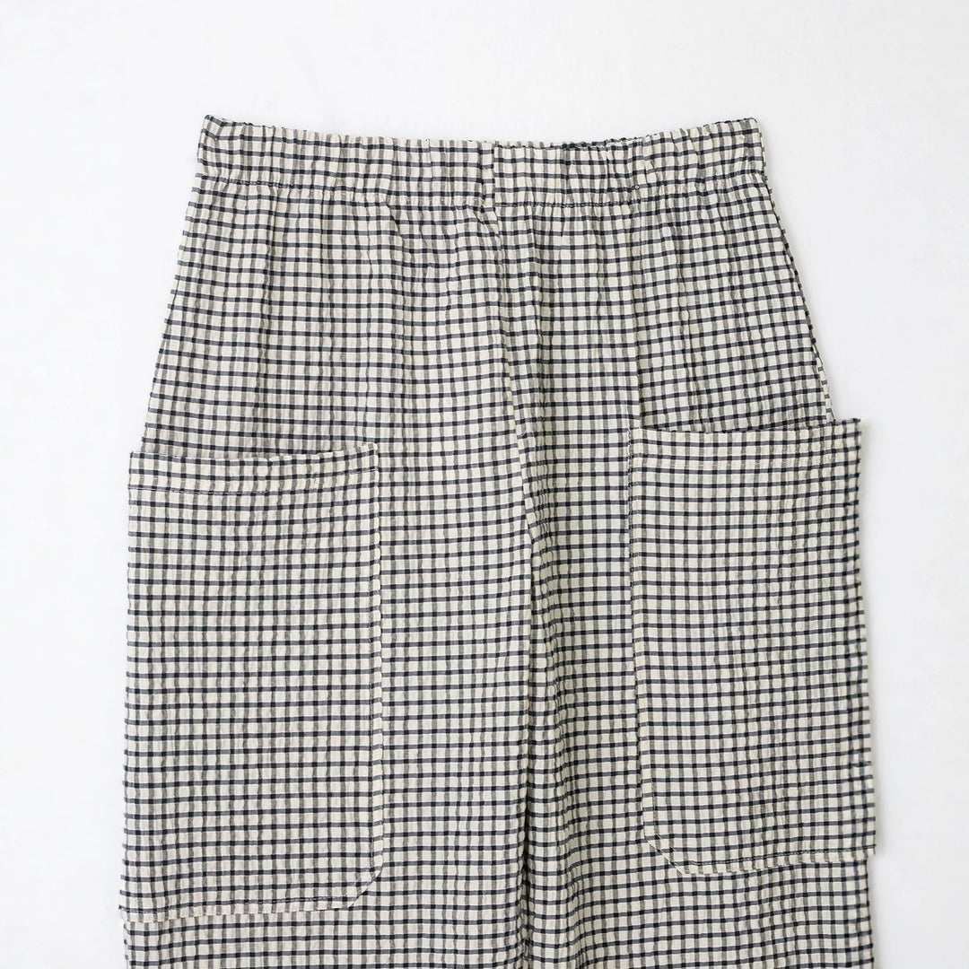 Damen Karierte Baumwollhose mit elastischem Bund und aufgesetzten Taschen Echoarchiv