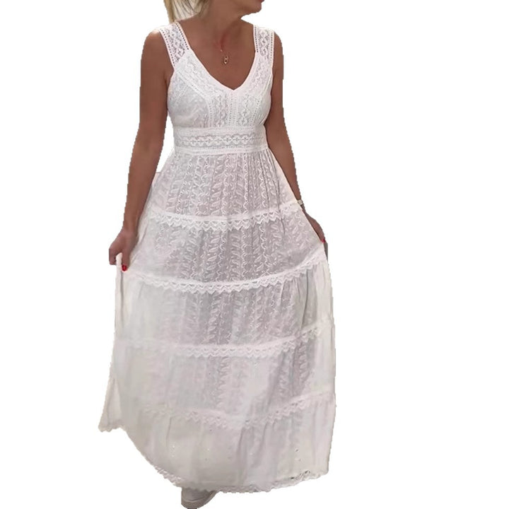 Damen nan ärmelloses Boho-Spitzen-Lagenmaxikleid mit V-Ausschnitt und Empire-Taille Echo Archiv