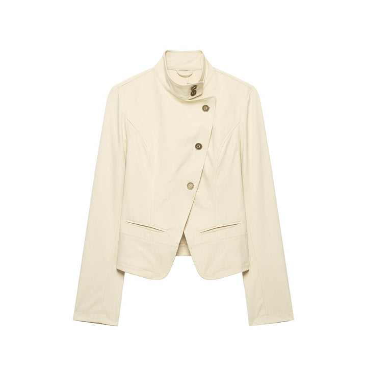 Damen Kurzblazer mit asymmetrischer Knopfleiste und hohem Stehkragen Echoarchiv