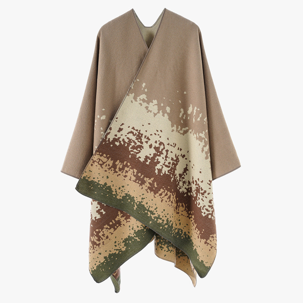 Damen Oversize Cape‑Stola im Doppelgewebe mit abstraktem Punktjacquard Echo Archiv