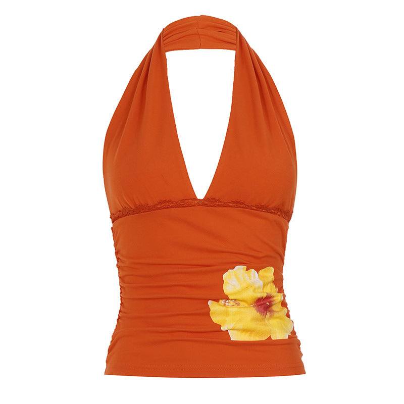 Damen Halter-Tank-Top mit floralem Design und Raffung Echo Archiv