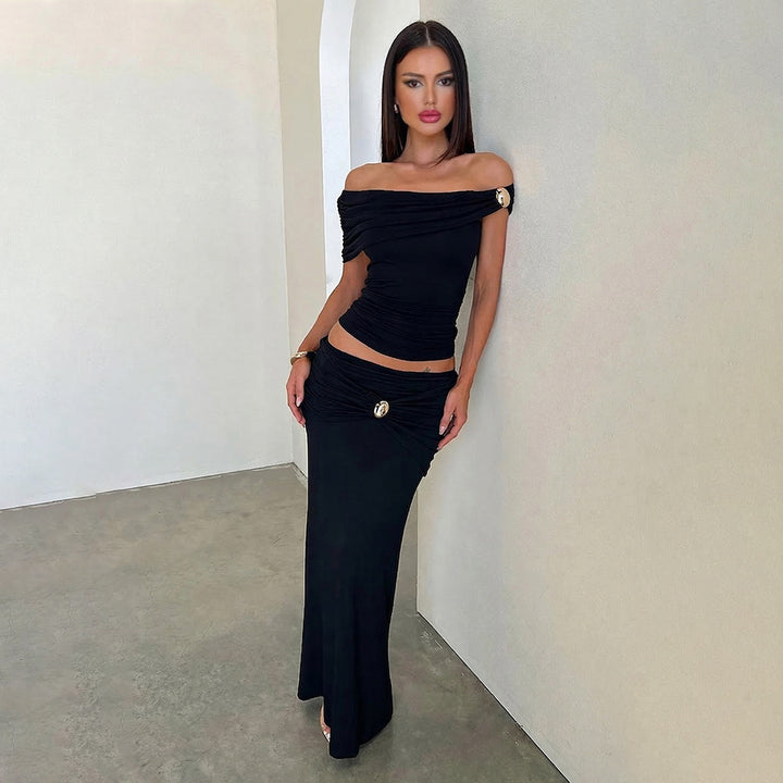 Damen Elegantes Offshoulder Maxikleid mit raffinierten Raffungseffekten Echo Archiv