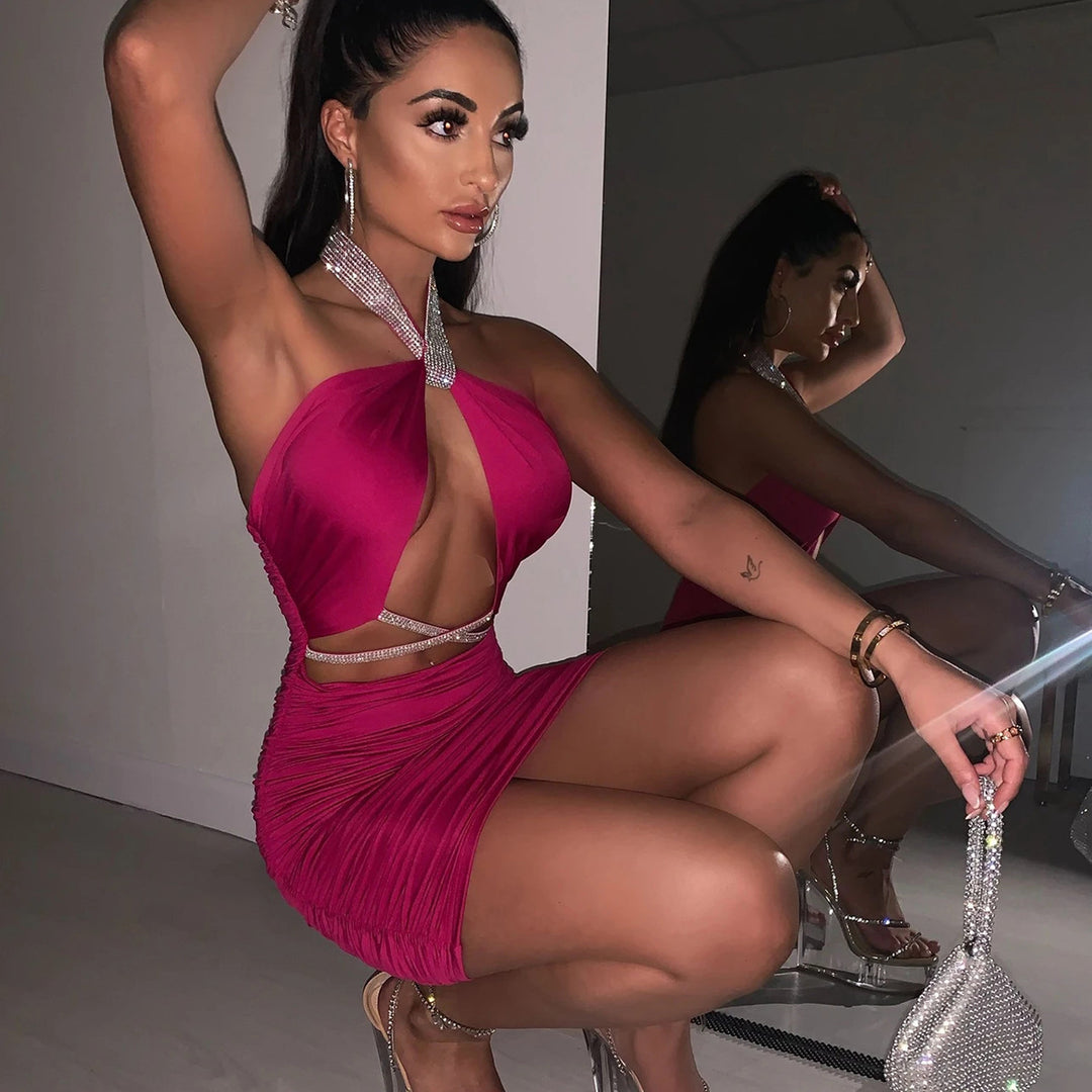 Damen figurbetontes Cocktailkleid mit glitzerndem Halterdesign Echo Archiv