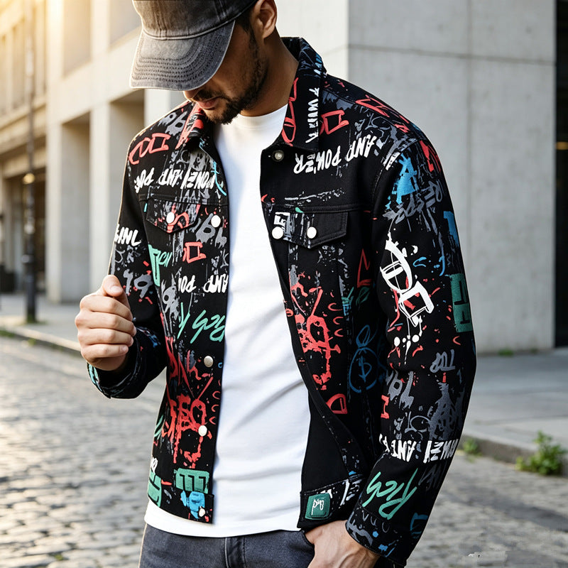 Herren Stilvolle Graffiti-Jeansjacke Echoarchiv