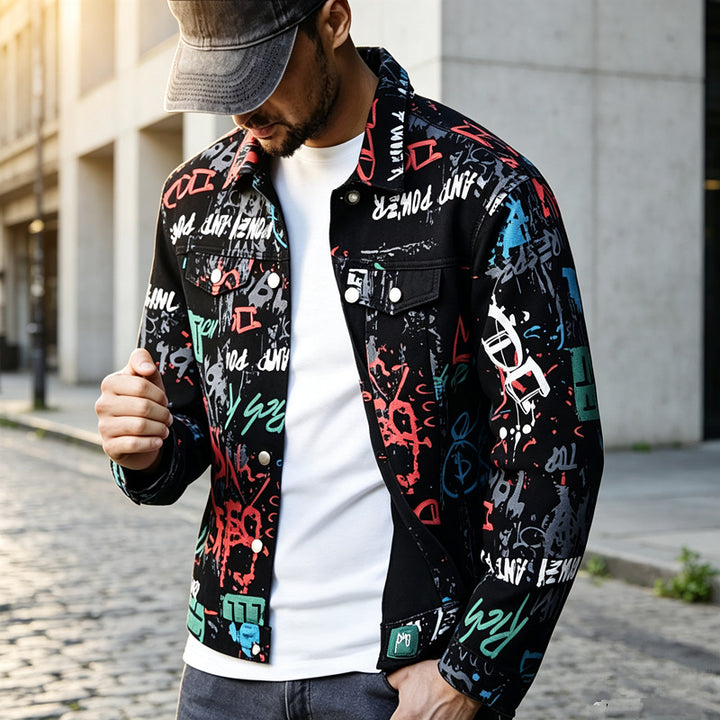 Herren Stilvolle Graffiti-Jeansjacke Echoarchiv