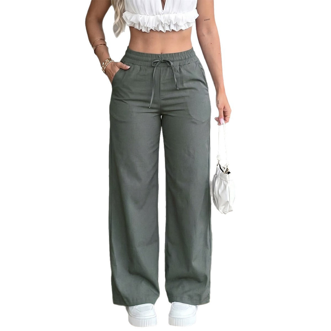 Damen nan weite High‑Waist Leinenhose mit elastischem Tunnelzugbund und Seitentaschen Echo Archiv