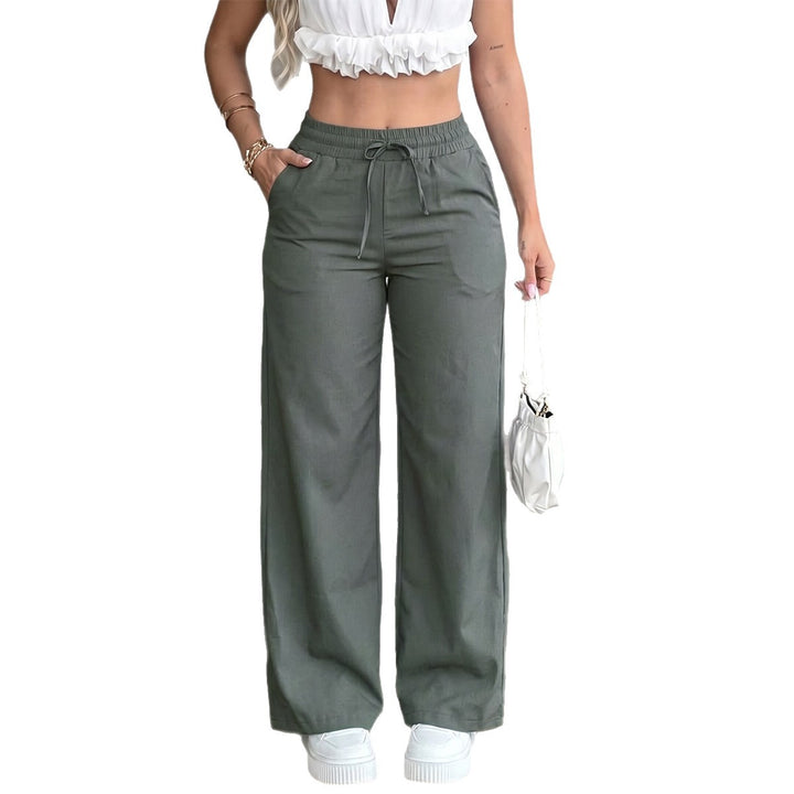 Damen nan weite High‑Waist Leinenhose mit elastischem Tunnelzugbund und Seitentaschen Echo Archiv