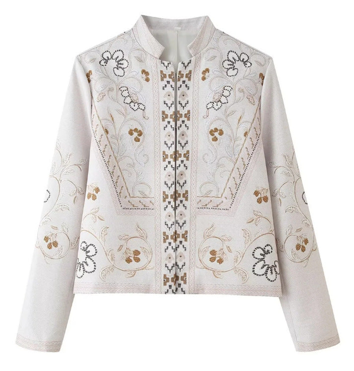 Damen Feine bestickte Kurzjacke mit Stehkragen und floraler Ornament‑Stickerei Echo Archiv