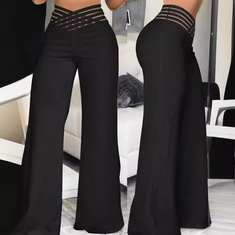 Damen nan hochtaillierte Schlaghose mit mehrreihiger Riemchen-Taille und weitem fließendem Bein Echo Archiv