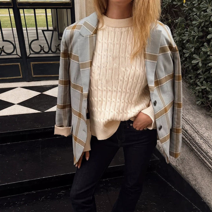 Damen Oversize-Karoblazer im Glencheck mit kastiger Silhouette und fallendem Revers Echoarchiv
