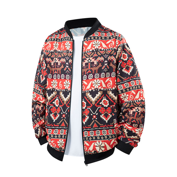 Herren Bomberjacke im Ethno-Print mit leichter Wattierung und geripptem Saum Echo Archiv