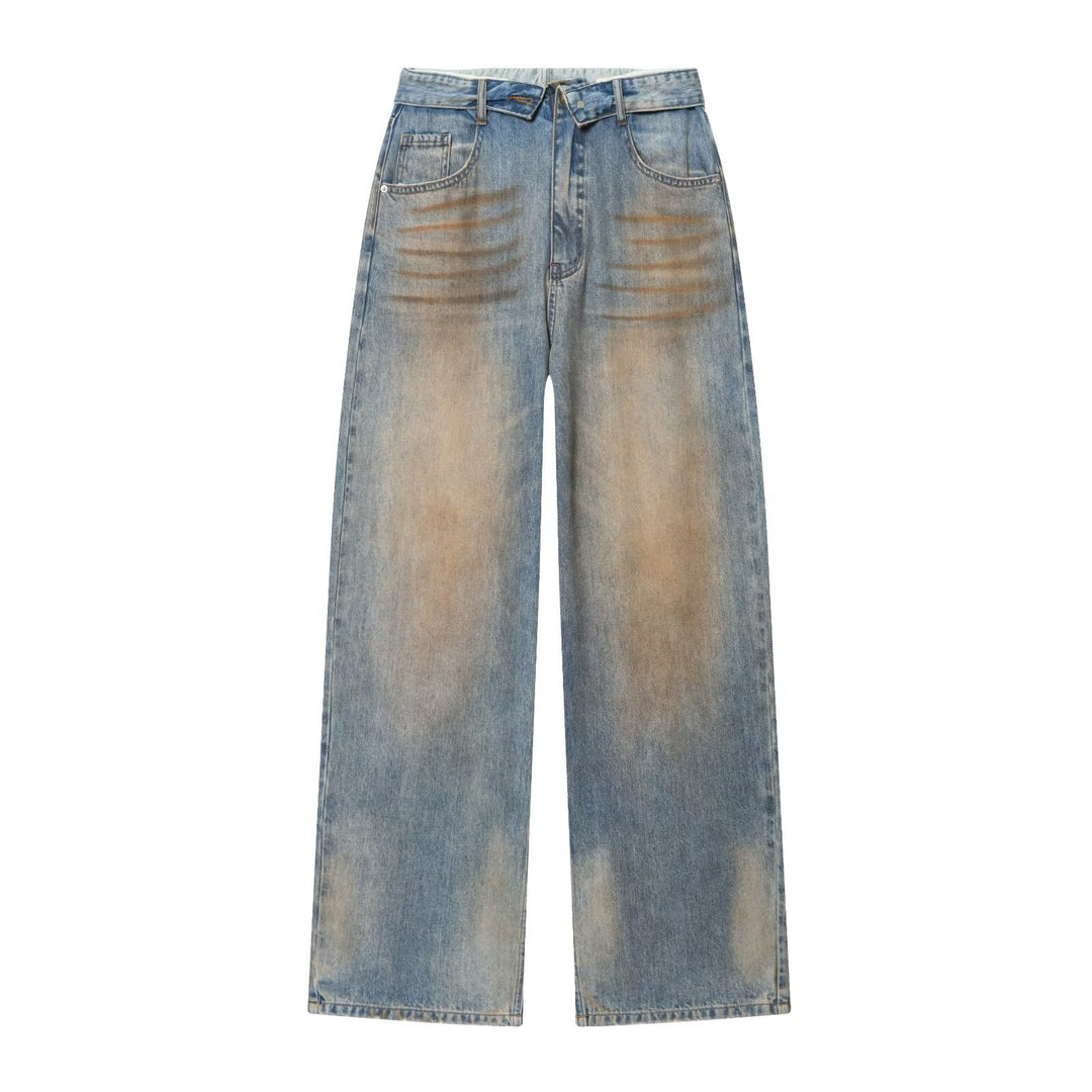 Damen High‑Waist Denimhose mit weitem Bein und vintage Waschung Echo Archiv