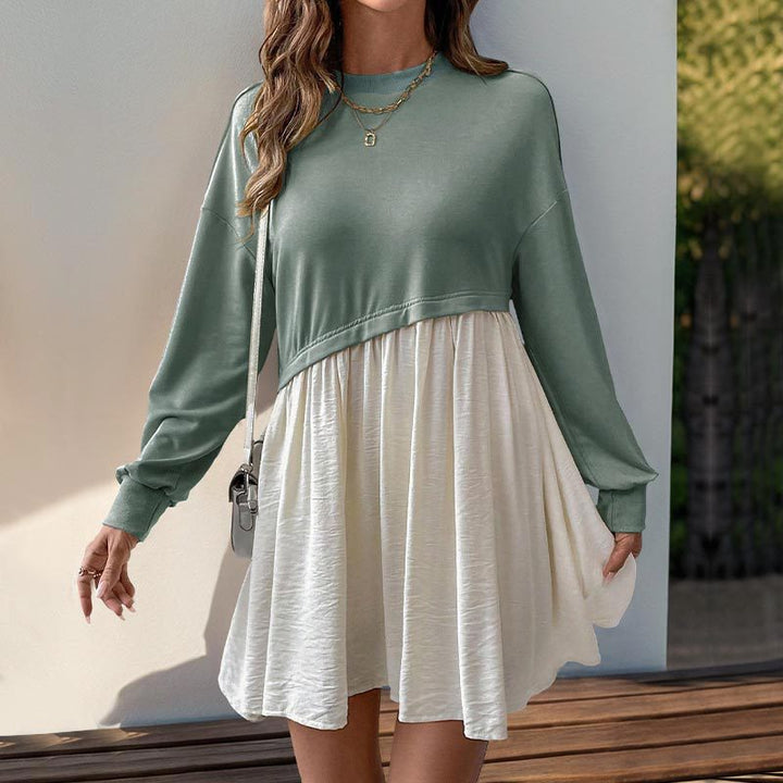 Damen Lässiges Sweatshirt-Babydoll-Kleid mit asymmetrischer Taillennaht und weiter Stufenrock Echoarchiv