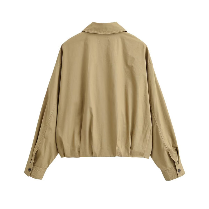 Damen Oversize-Cropped-Jacke im Bomberstil mit Hemdkragen und gerafftem Bund Echo Archiv
