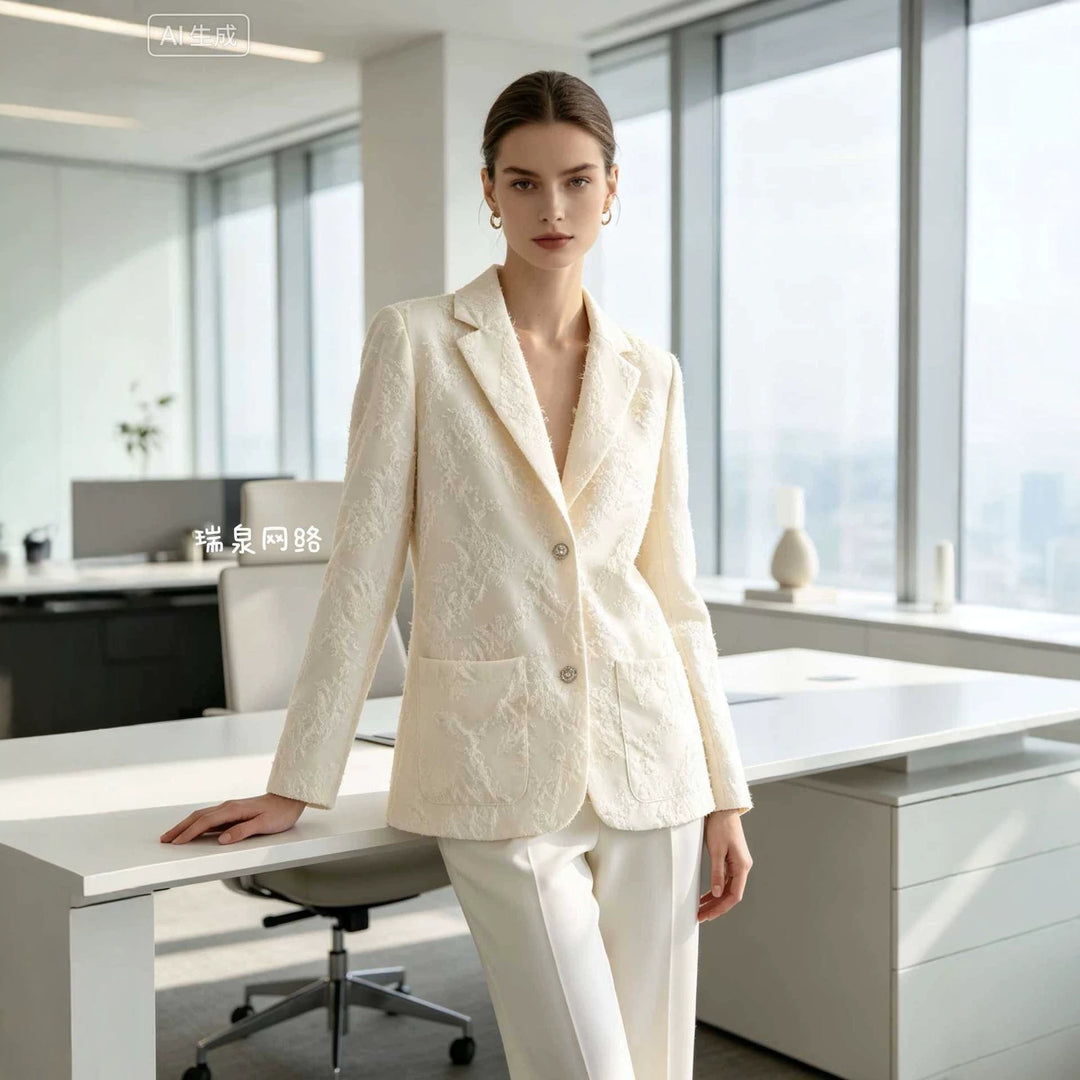 Damen Bouclé‑Blazer mit Fransenstruktur und aufgesetzten Pattentaschen Echoarchiv