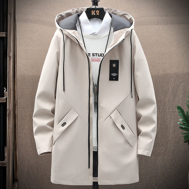 Herren nan urbaner Midlength Tech-Parka mit Kapuze, verdecktem Reißverschluss und winddichter Beschichtung Echo Archiv
