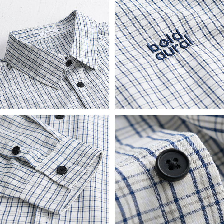 Herren Baumwoll-Overshirt mit feinem Gitterkaro und Kentkragen Echoarchiv