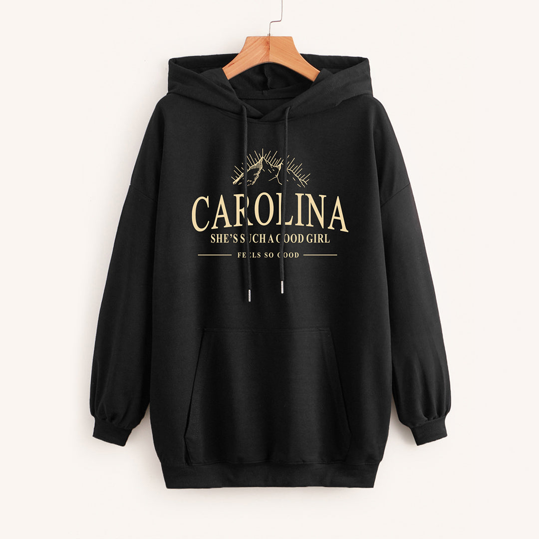 Damen Lässiger Oversize-Kapuzenpullover mit Statement-Print, Kängurutasche und Rippbündchen Echoarchiv