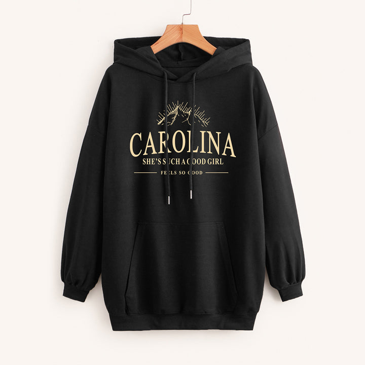 Damen Lässiger Oversize-Kapuzenpullover mit Statement-Print, Kängurutasche und Rippbündchen Echoarchiv