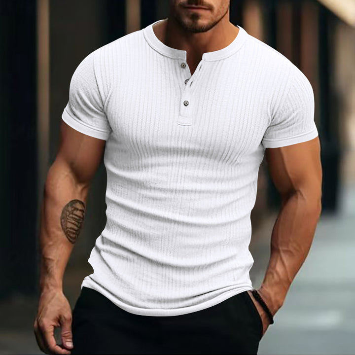 Herren Kurzarm Henley-T-Shirt mit strukturiertem Rippdesign Echoarchiv
