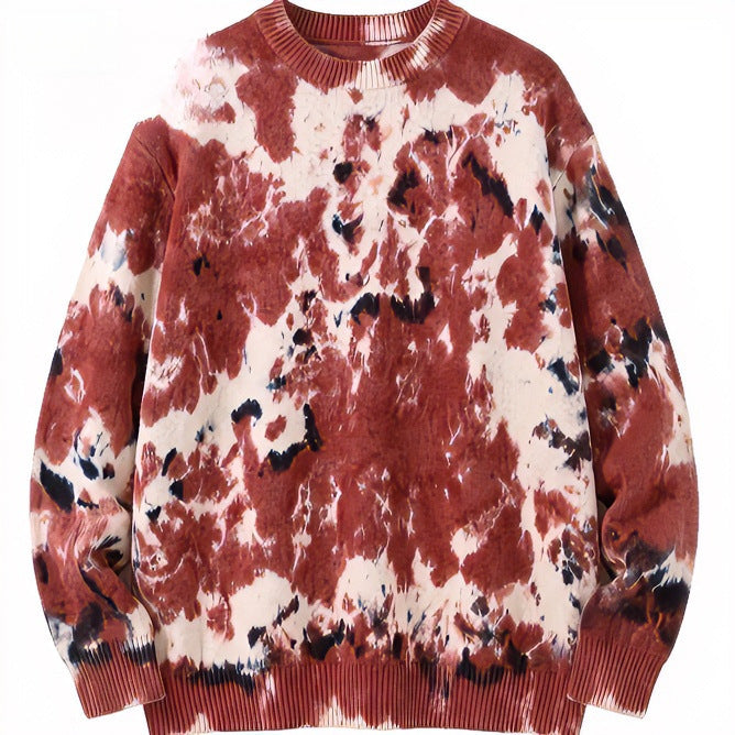 Herren Oversized Batik-Pullover mit Rundhalsausschnitt und Rippbündchen Echoarchiv