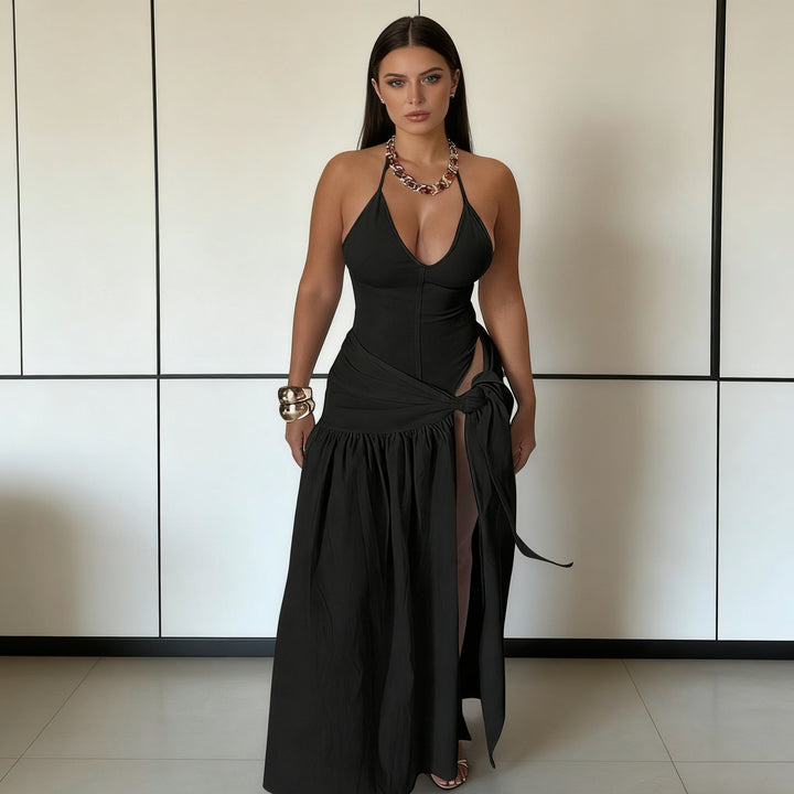 Damen Elegantes Bodenkleid mit Wickeldesign und Raffungen Echo Archiv