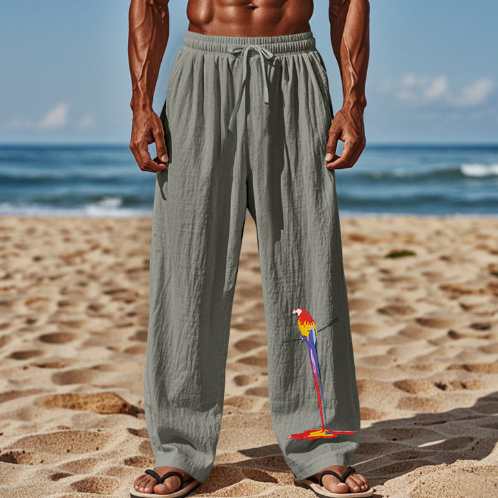 Herren luftige Strandhose mit buntem Papageien-Design Echoarchiv