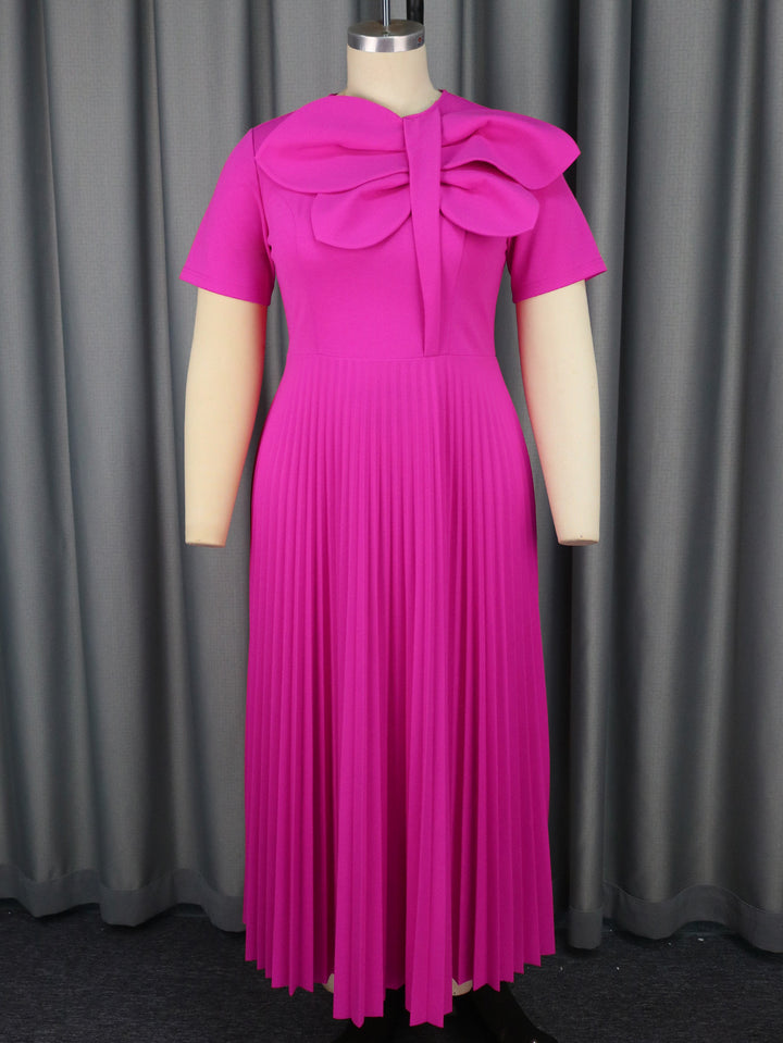 Damen plissiertes Maxikleid mit voluminösem Schleifenkragen Echo Archiv