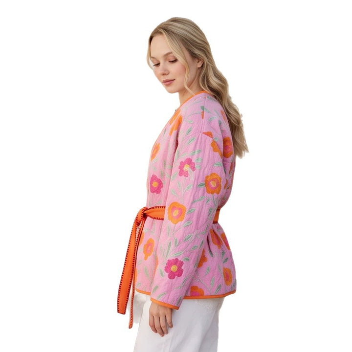 Damen Gestepptes Blumen-Kimono mit Bindegürtel Echoarchiv