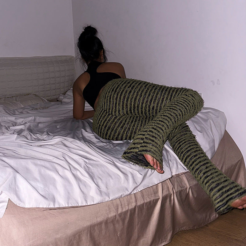 Damen Strukturierte Rippstrick-Hose mit hohem Bund und gerafften Beinenden Echo Archiv