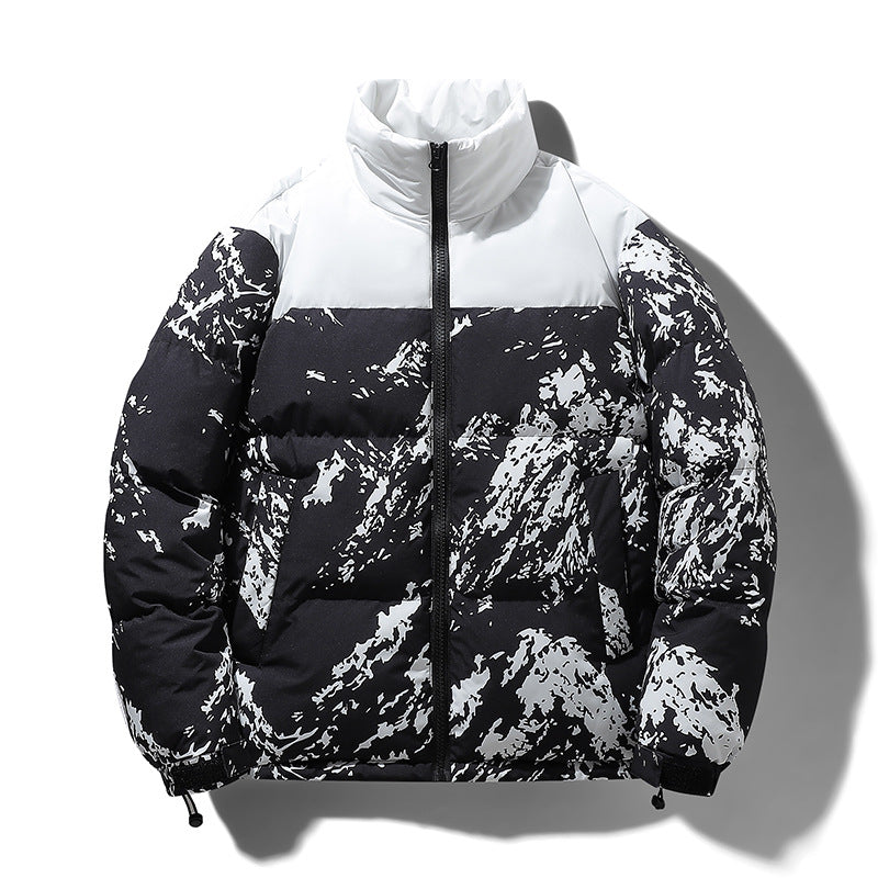 Herren Wattierte Steppjacke mit Camouflage‑Print, hohem Stehkragen & verstellbarem Saum Echoarchiv