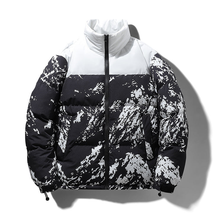 Herren Wattierte Steppjacke mit Camouflage‑Print, hohem Stehkragen & verstellbarem Saum Echoarchiv