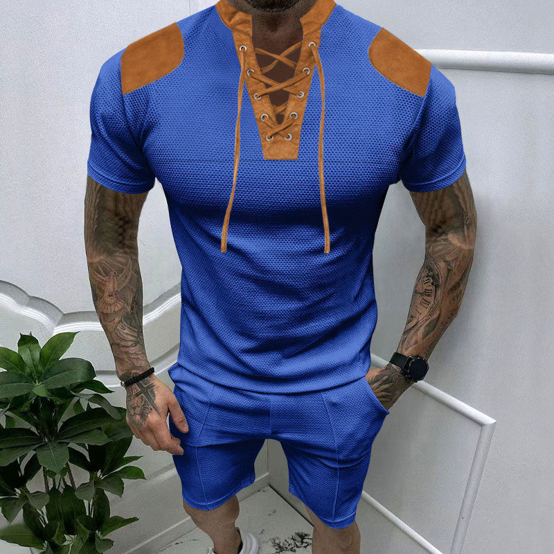 Herren lässiges Kurzarmshirt mit einzigartigem Schnürdesign und modernen Akzenten Echoarchiv