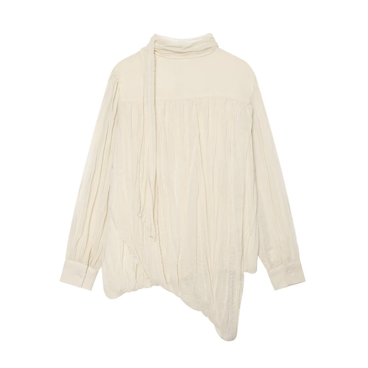 Damen Geraffte Crinkle-Bluse mit Schlauchkragen, Ballonärmeln und gedrehtem Saum Echo Archiv