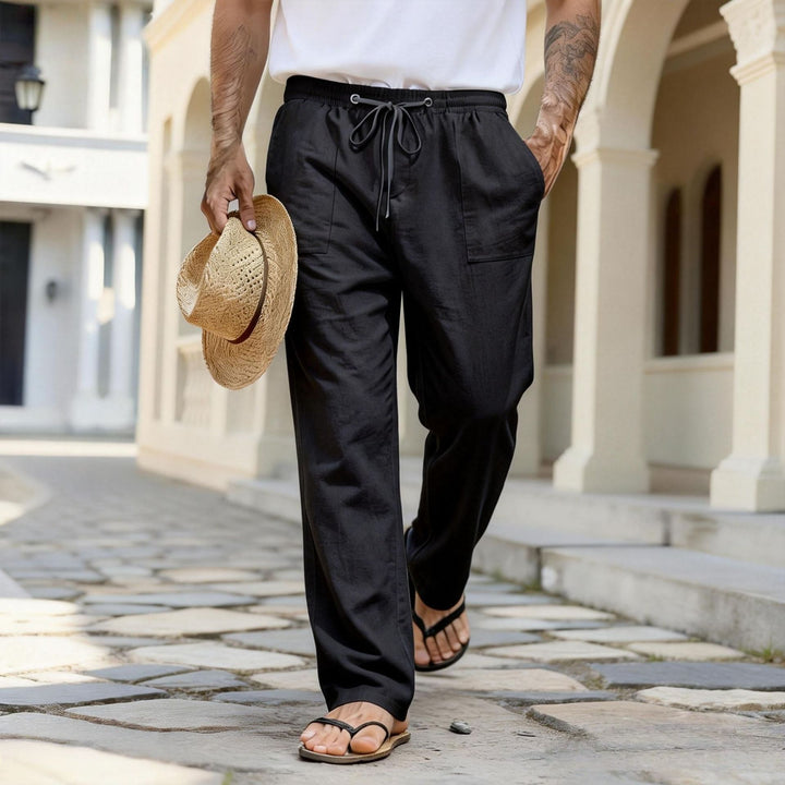 Herren leichte Leinenhose mit elastischem Bund und Kordelzug – Sorevano