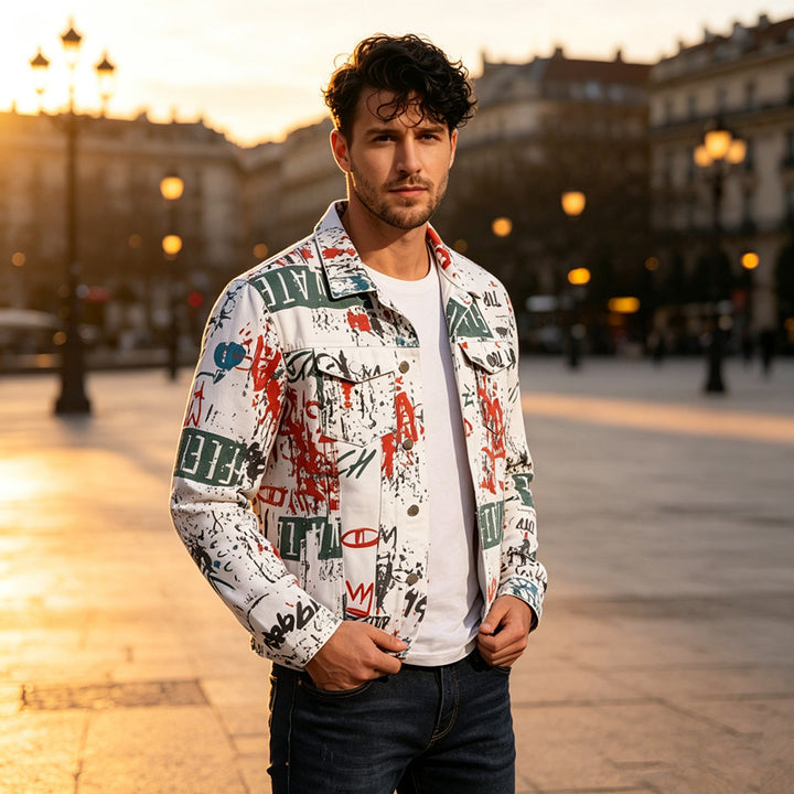 Herren Modische Jacke mit grafischen Prints Echoarchiv