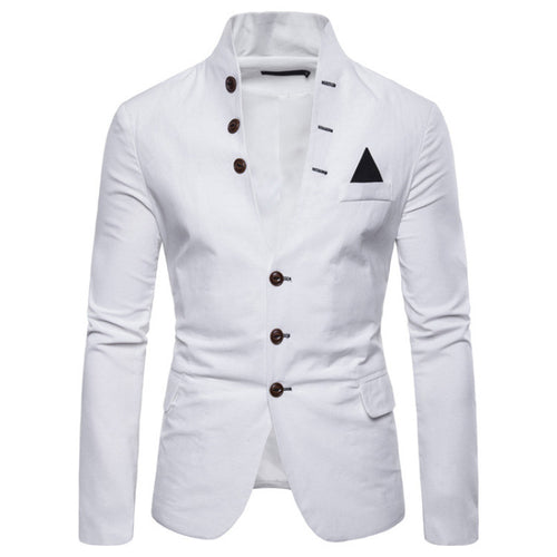 Herren eleganter Blazer mit modernem Stehkragen und ausgefallenen Knopfdetails Echoarchiv