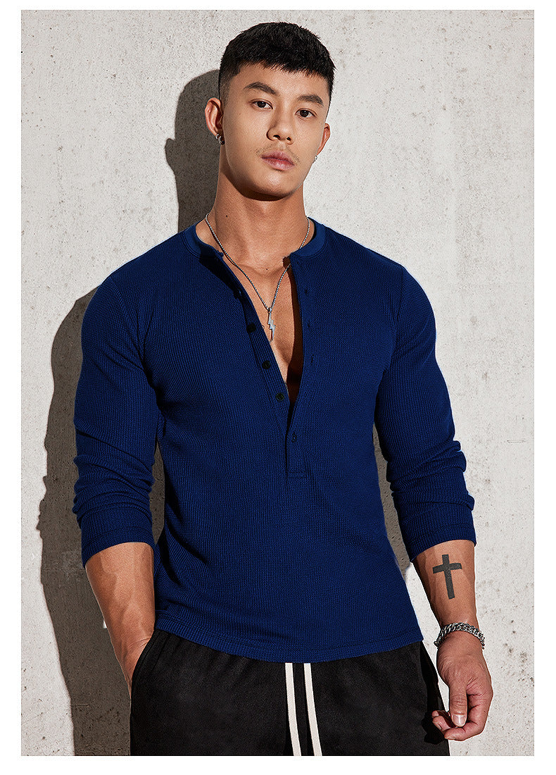 Herren Langarm Henley-Shirt mit strukturiertem Design Echoarchiv
