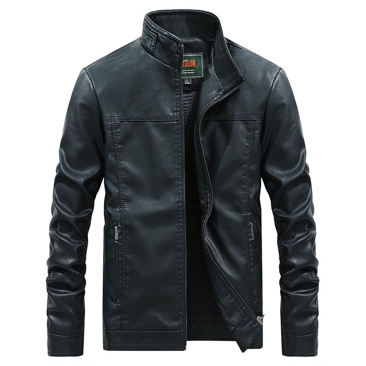 Herren Modernes Lederimitat-Fieldblouson mit Stehkragen und Reißverschlusstaschen – Taviero